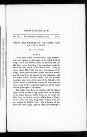 Sierra Club Bulletin 1903 Vol 4 No 3 February cover